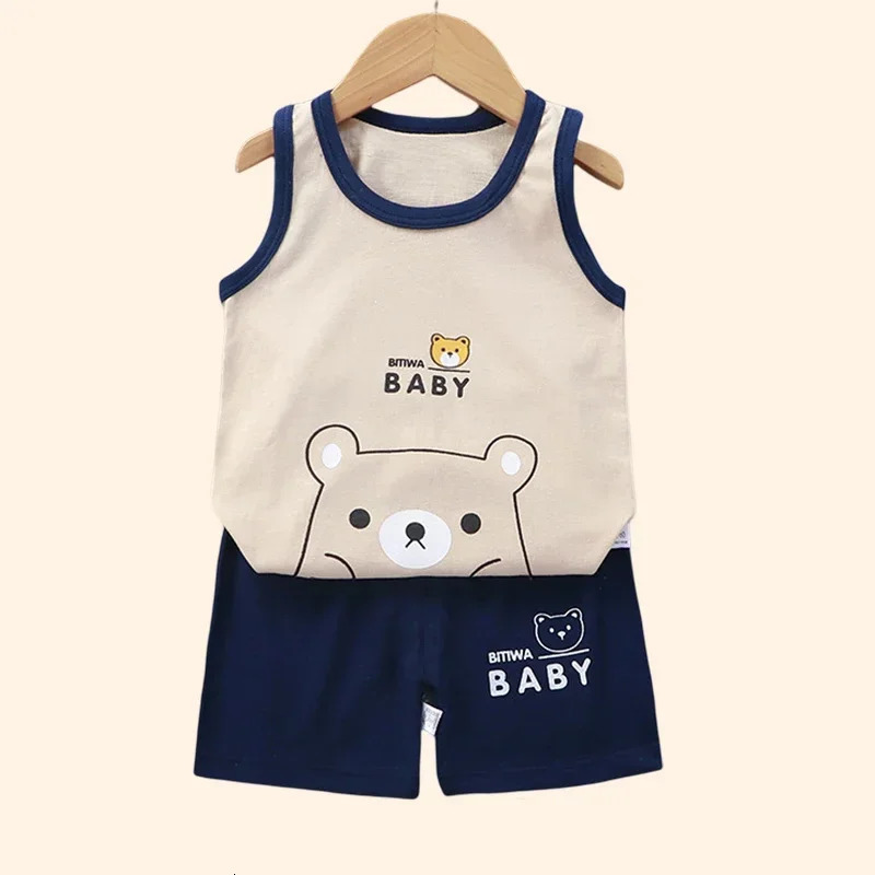 Children Sets Kids Clothes Boys Girls Vest Suit Summer Childrens Clothing baby Cotton T-Shirts Shorts Tank Top Sleeveless 250326