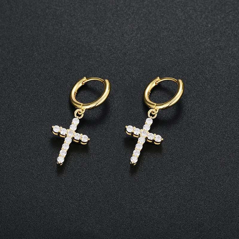 Religion Women Moissanite Cross Earrings 925 Sterling Silver Hip Hop Jewelry