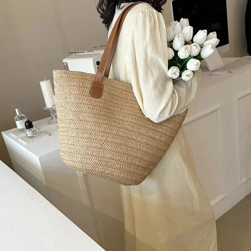 2025 model Womens Large Capacity Shoulder Bag Summer Straw Woven Basket Handbag Fashion Female Beach Bag 250325