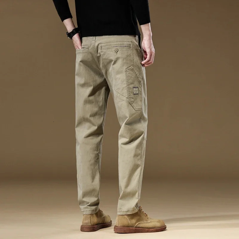 Autumn mens 97 pure cotton jogging cargo pants retro solid color Korean style straight loose casual 250326