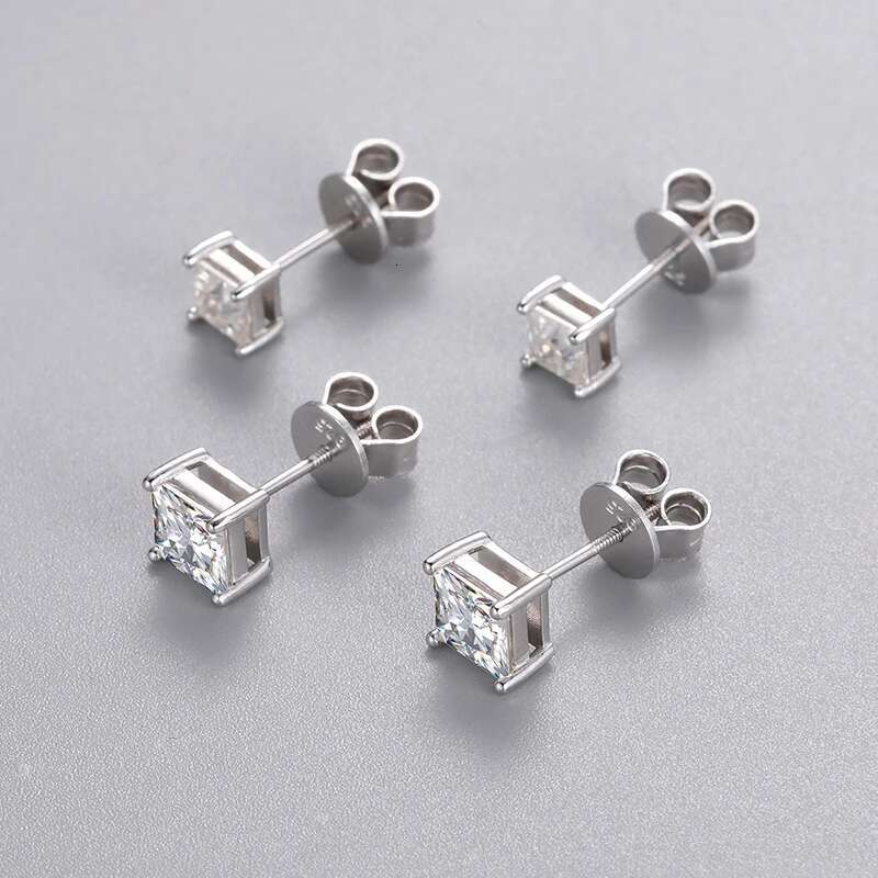 TUHE Unisex VVS1 Square Moissanite Women Earrings 925 Silver Fine Jewelry Earings 4MM/5MM Silver 925 Fashion Earrings Women Gift