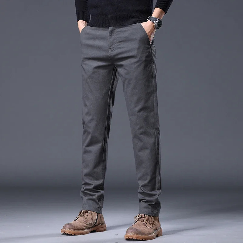 Autumn 97 pure cotton mens pants Korean fashion slim straight three person soft and comfortable elastic casual solid color 250326