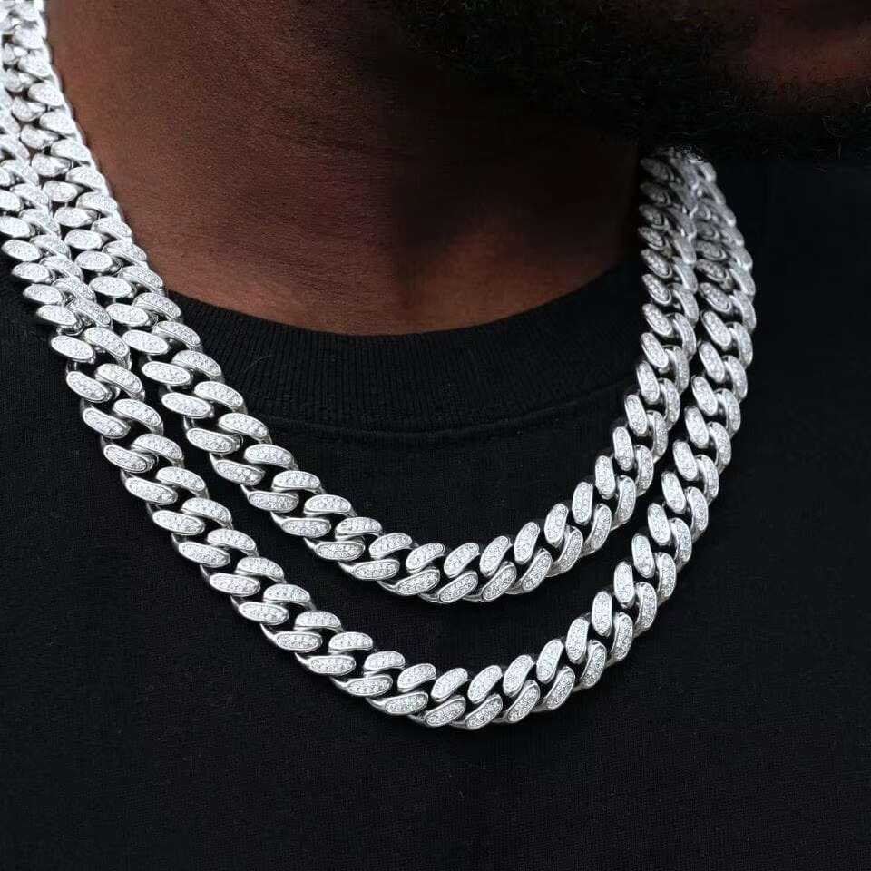 VVS Diamond Moissanite Cuban Chain Hip Hop 925 Sterling Silver Iced Out Moissanite Cuban Link Chain