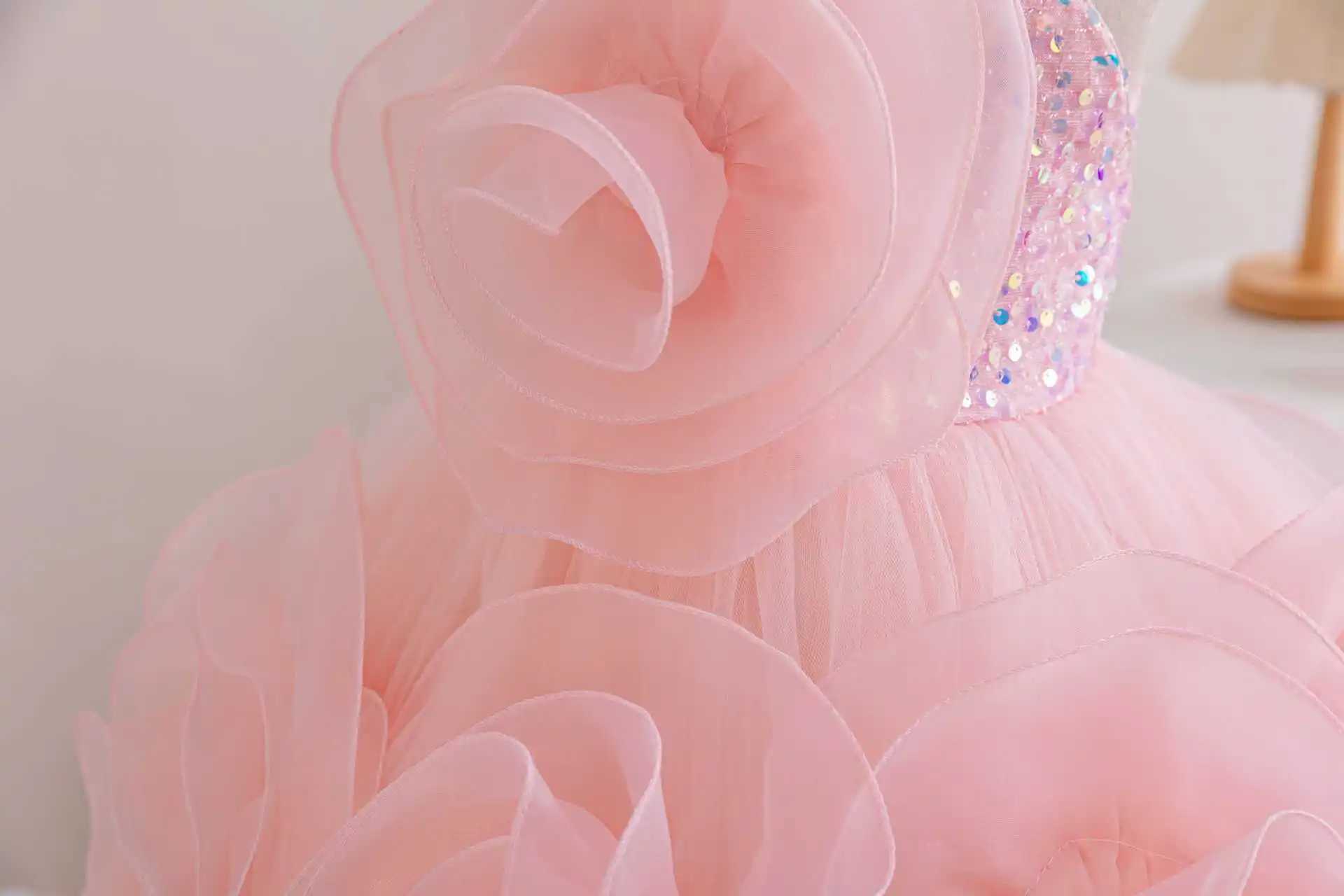 Hetiso girl Par dress flower elegant childrens wedding dress sequins big bow childrens birthday celebration frog 1-7 years W250326