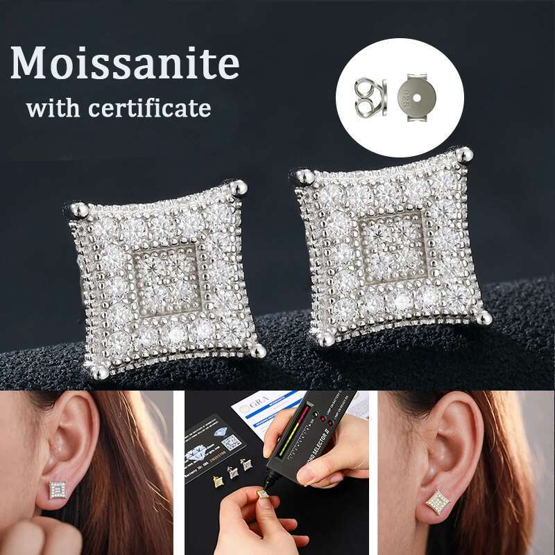 Fashion Hip Hop Moissanite Earrings For Women Jewelry 100% 925 Sterling Silver Stud Earrings Jewelry Gifts With GRA Certificate