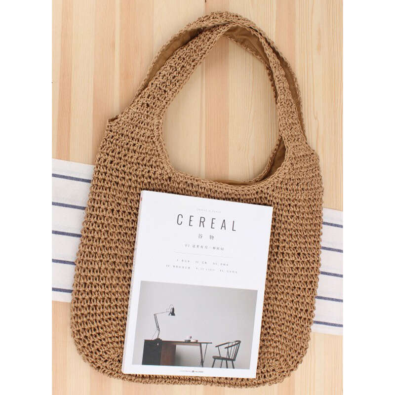 6a Single shoulder paper rope forest series handmade woven bag, casual versatile large capacity beach bag