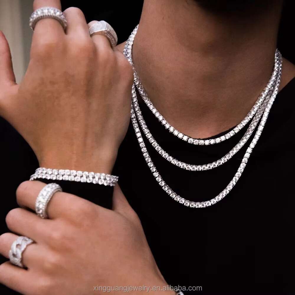 Factory Wholesale Price 2mm 3mm 4mm 5mm 6.5mm 925 Silver Necklace Hip Hop VVS Moissanite Diamond Pass Diamond Test Tennis Chain