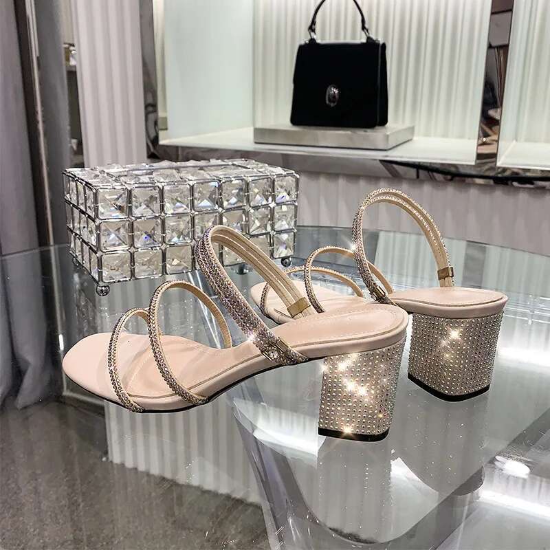 Size 32-43 Rhie High Open Toe Slippers Block Heel Sandals Women Summer Shoes