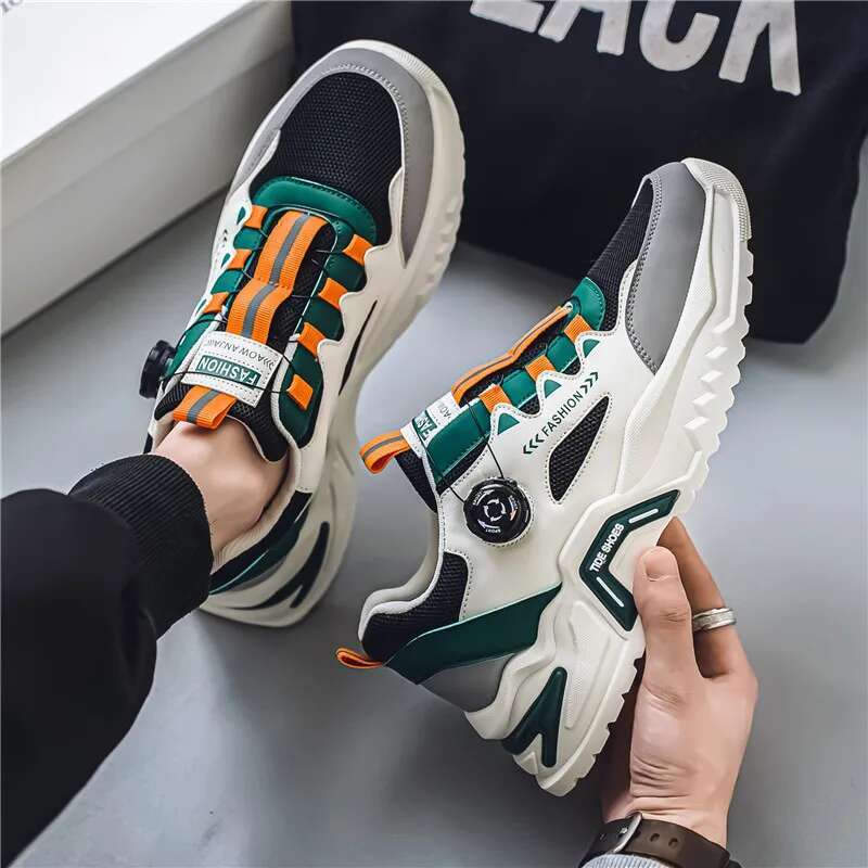 Designer shoes Men's Korean rotating buckle trendy casual sports four season soft soled non slip outdoor running shoes student sneakers
