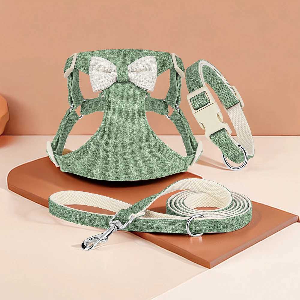 Nylon dog collar seat belt cute bow small dog collar adjustable pet collar vest with lead suitable for small and medium-sized dogs X250326