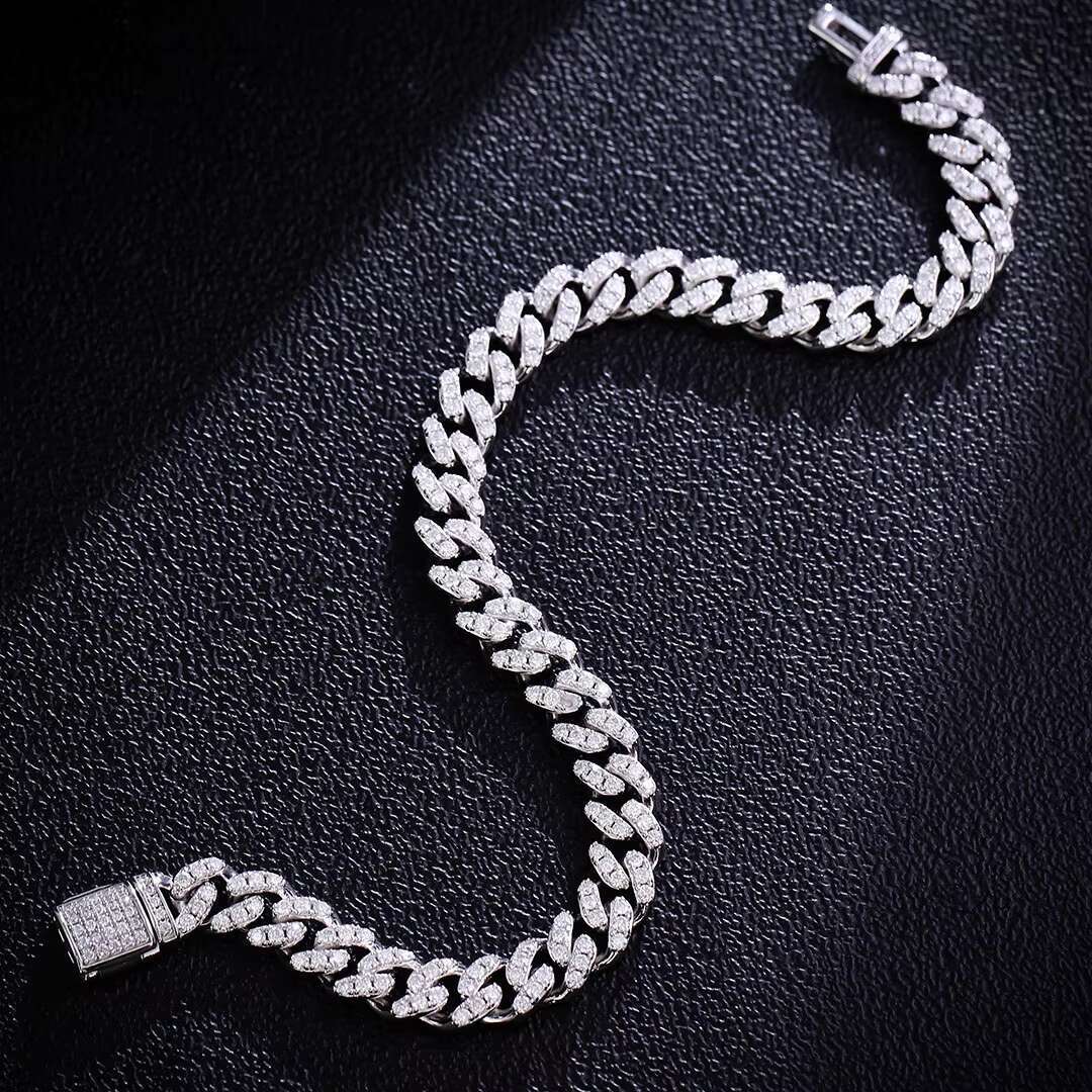 925 Silver Moissanite Cuban Chain 6mm With1 Row Stones Men Bracelet and Necklace Hip Hop Fine Jewellery Custom Jewellery Gifts