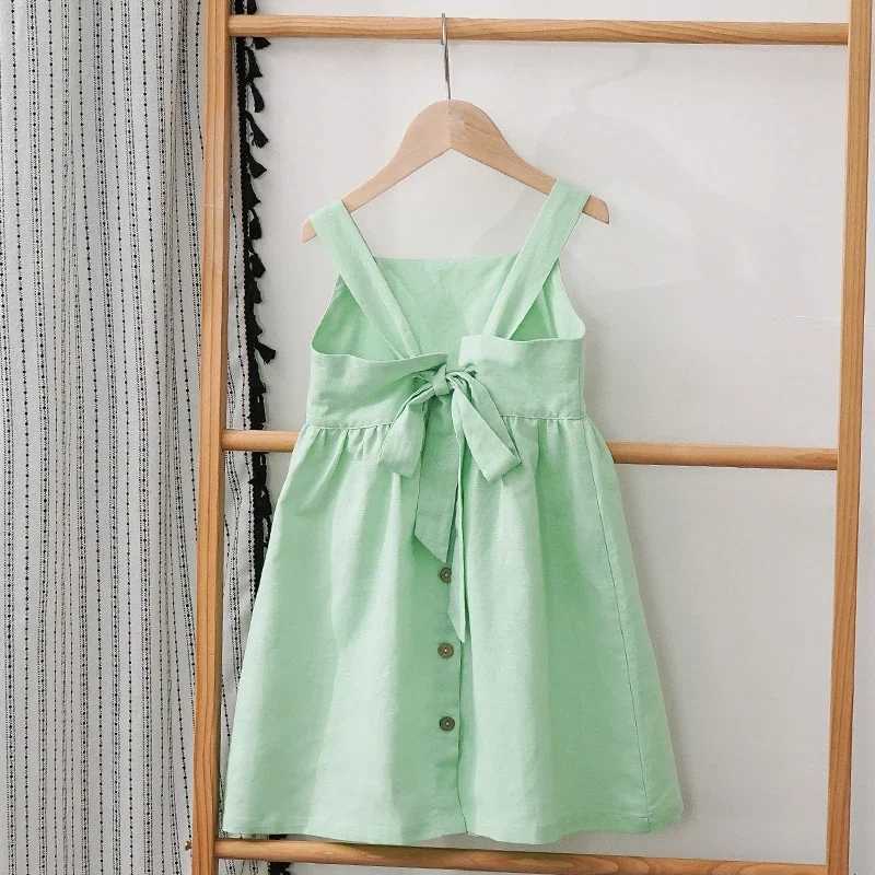 Womens cotton linen sleeveless hanging dress with adjustable shoulder straps summer new casual pocket childrens dress TZ77 W250326