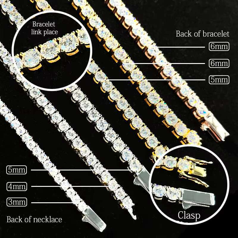 Lifeng Jewelry 5mm D Color VVS White Moissanite Chain Diamond 925 Silver Hip Hop Luxury Tennis Chain Moissanite Necklace