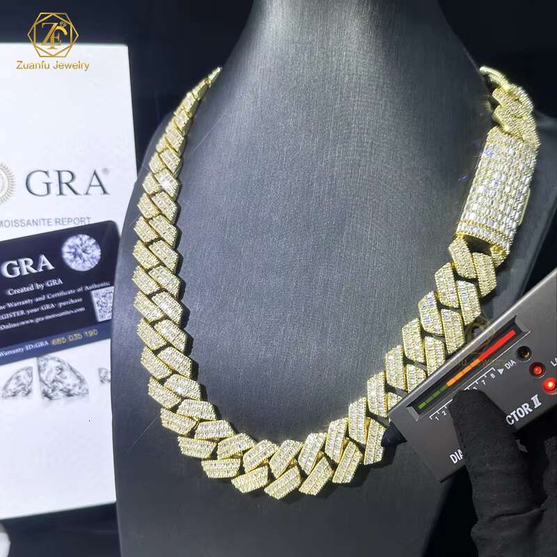 High Quality Hip Hop Cuban Link Necklace Women Baguette Moissanite 925 Silver Cuban Link Chain Necklace Bracelet