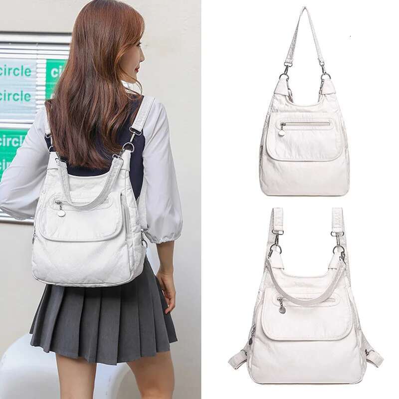 Multifunctional Backpacks Soft Washed PU Leather Shoulder Bags Large Capacity Anti-Thief Backpack School Bag For Teenager Girls