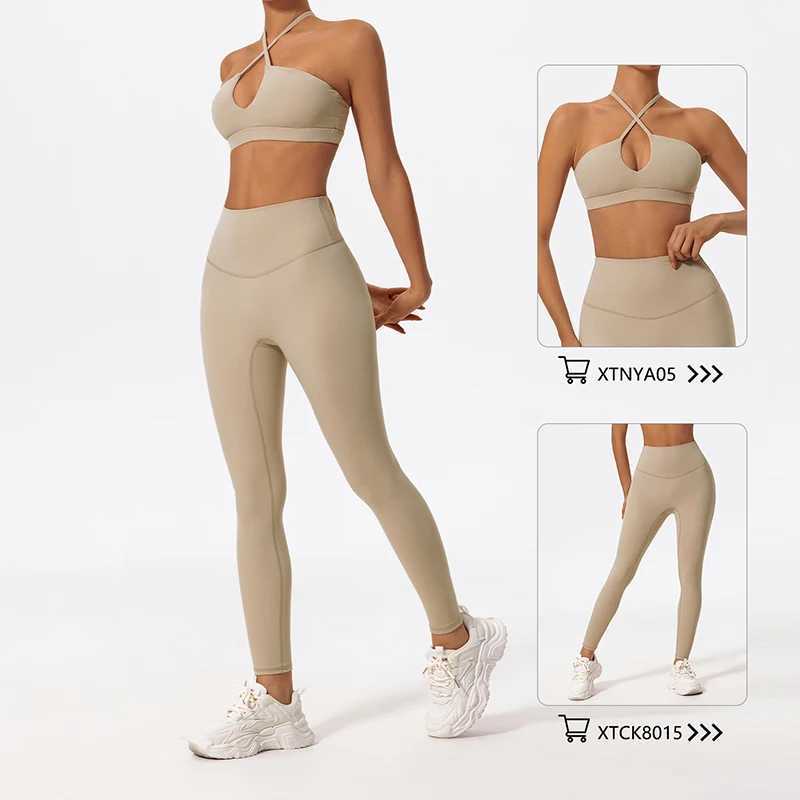 Ctenkevet two-piece womens sports suit chest cross yoga suit womens gym Bandeau sports bra set womens sportswear W250326