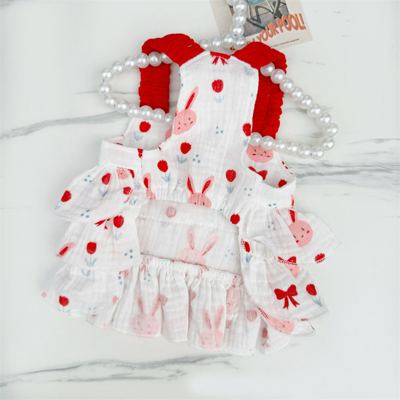 Pet Clothing Spring/Summer Cute Breathable Dog Cat Princess Dress Strap Cotton Teddy Bear