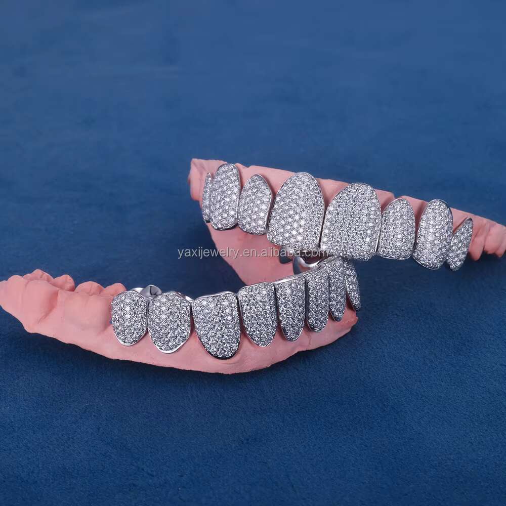 YAXI Custom Teeth Grillz 925 Silver 10K 14k 18k Diamond/Moissanite Dental Grills Set Iced Out Grillz Hip Hop Bling Teeth Grillz