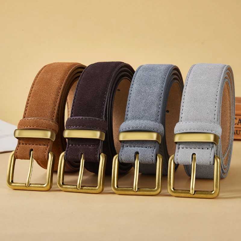 Fashion suede denim womens leather belt 3.5cm wide belt metal buckle womens belt matching dress jeans W250326