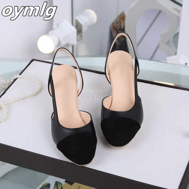 Wen Slingbacks Shoes High H Thick High Heel Shoes Cow Leather Mixed Pumps Ladies High Heel Elegant Sandals Fem Z250326