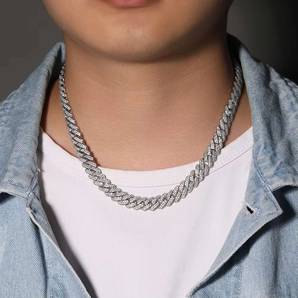 Trendy 10mm Box Buckle Diamond Necklace 18K Gold Plated Cuban Link Chain Unisex Brass Jewelry Zircon Stone Bulk for Men Women
