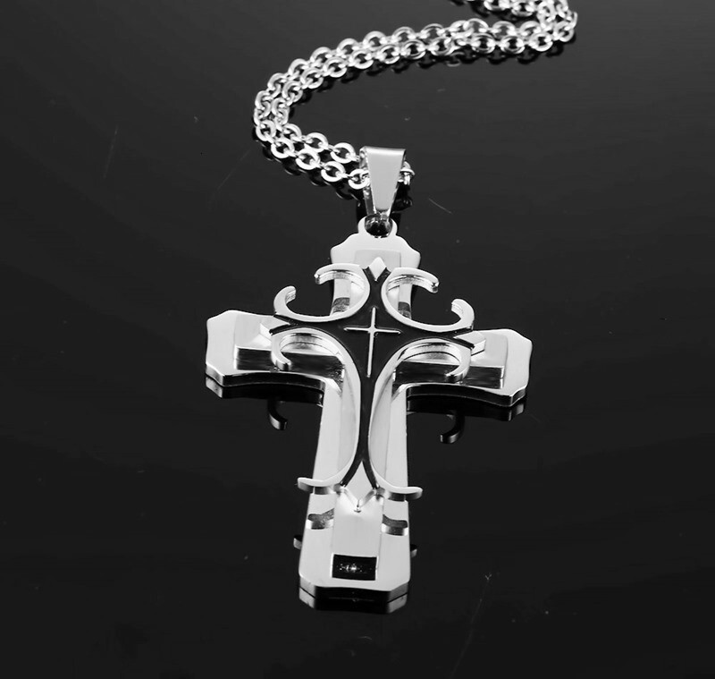Rock Wolf Tide Trendy Jewelry Men's Cross Pendant Necklace Personalized Mixed Batch Bling Gemstone Rapper Necklaces Jewelry Wholesale Bijoux Coll