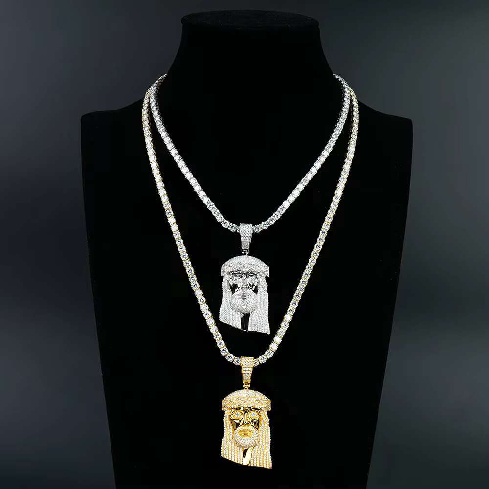 Custom Hiphop Men Women Fine Jewelry 925 Silver Jesus Christ Iced Out Diamond Mossanite Moissanite Tennis Necklace Chain Pendant