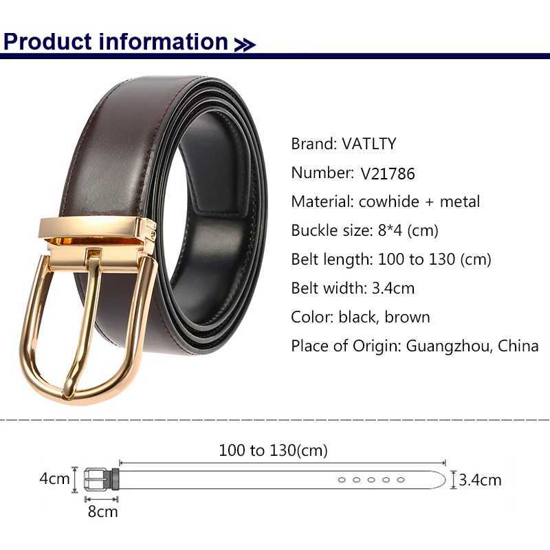 Vatty Official Authentic Mens New Leather Strap Gold Simple Metal Buckle Natural Cowboy Strap Mens Casual Business Strap W250326
