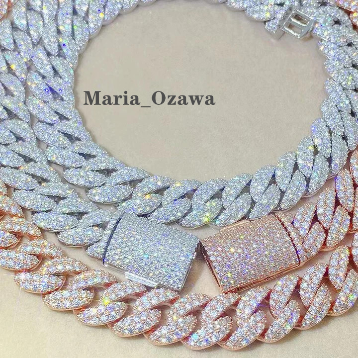 Rapper Jewelry Custom 12mm Miami Men Cuban Link Chain Gra Certificate Iced Out Moissanite 925 Silver Hip Hop Necklace