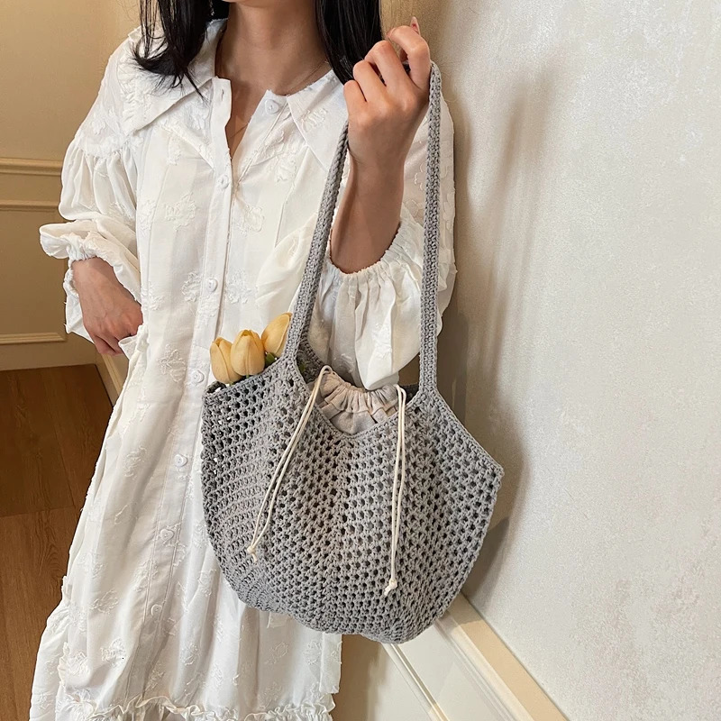 2025 Latest Summer Beach Straw Woven Tote Bag For Women 2-IN-1 Hollow-out Lightweight Large Capacity Shopper Shoulder Bag Female 250325