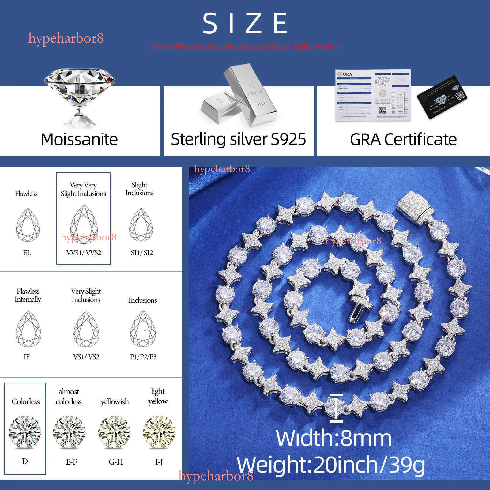 Sterg Sier Star Round Moissanite Tennis Chain Necklace New Design Hip Hop Couple Fine Jewelry Femme For Valentine