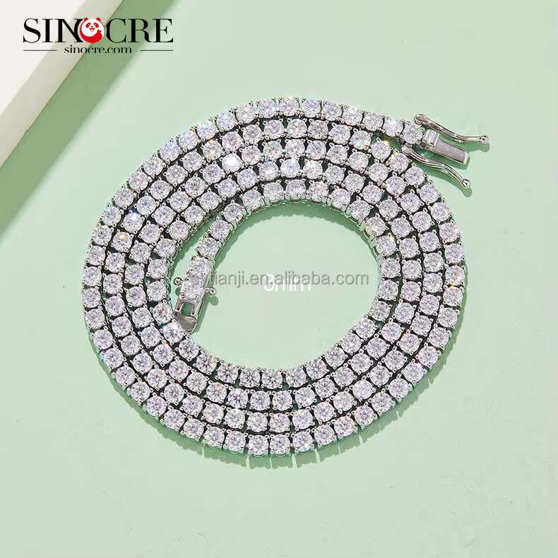 Moissanite Cluster Tennis Chain Mossanite Wholesaler Sinocre S925 Sterling Couple