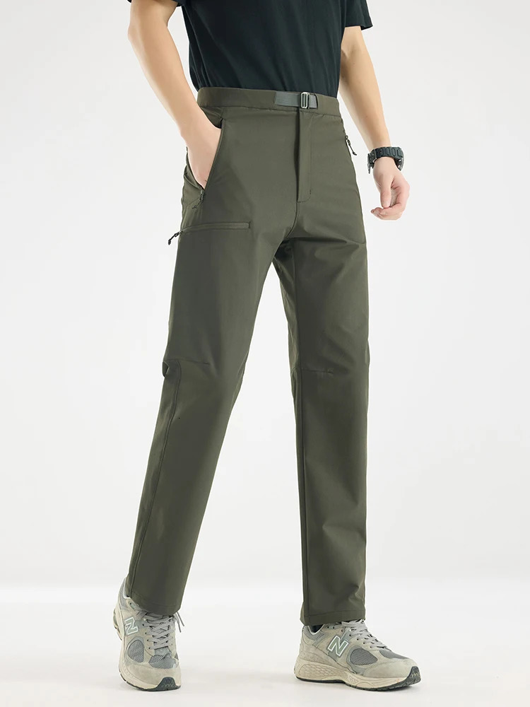 Mens quick drying casual pants with 4 zippered pockets outdoor stretch nylon lightweight golf pants ultra-thin suitable for walking cargo 250321