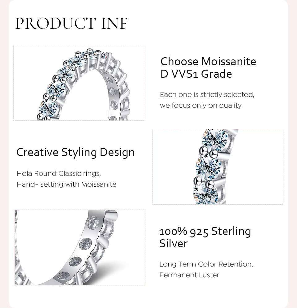 Fine Jewelry Gra Certified Moissanite Diamond Ring 925 Sterling Silver Iced Out Hip Hop Eternity O Ring Stacking Rings Jewelry