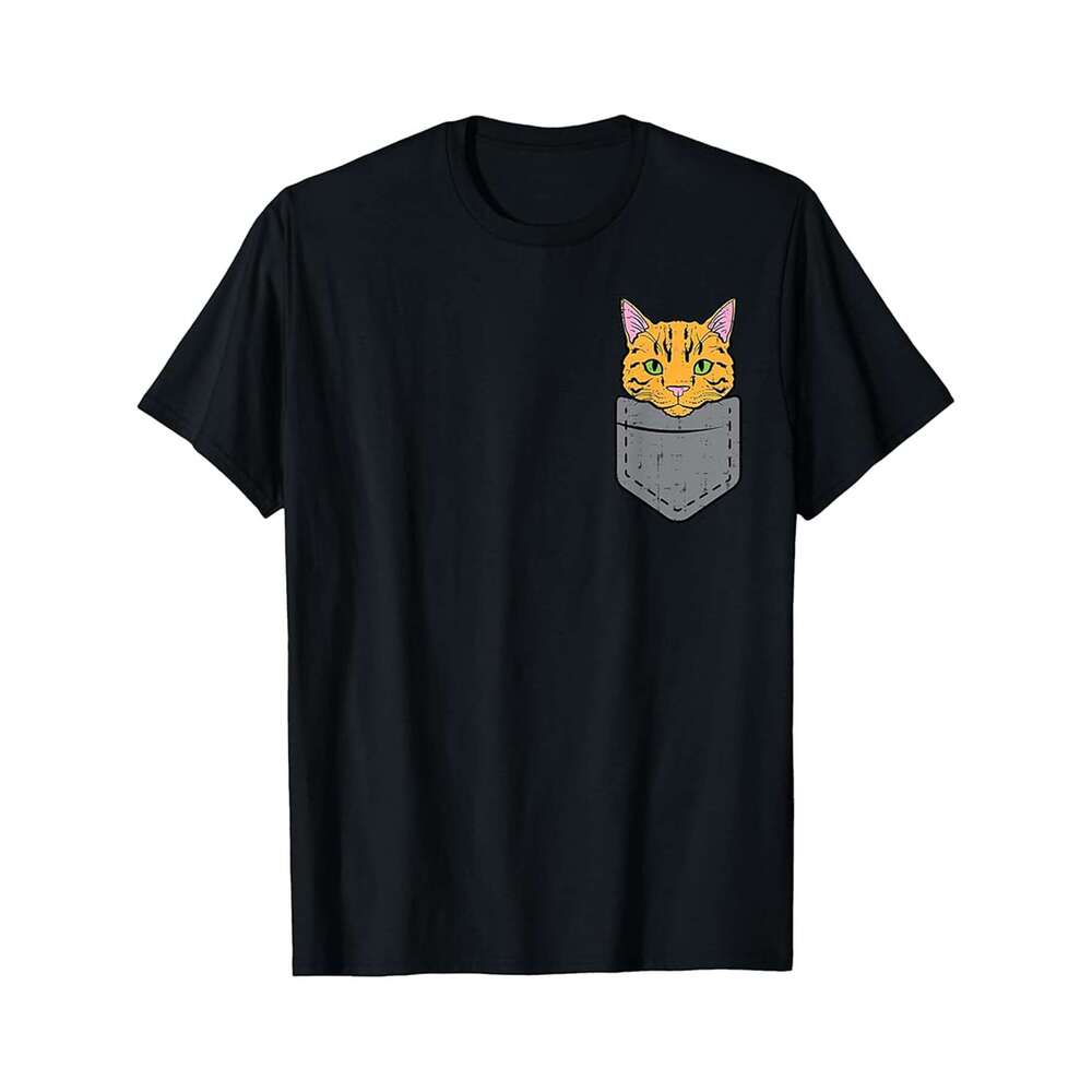 Designer T shirt Orange Tabby Cat Pocket Cute Kitten Men Men Mens Boys Girl - 220g Tshits