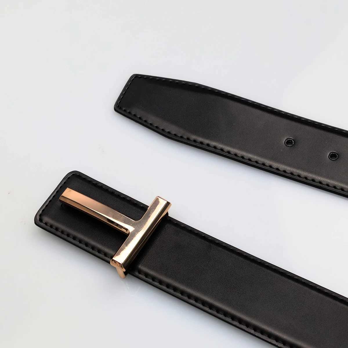 Business alloy letter buckle mens casual leather strap mens high-quality double-layer denim strap W250326