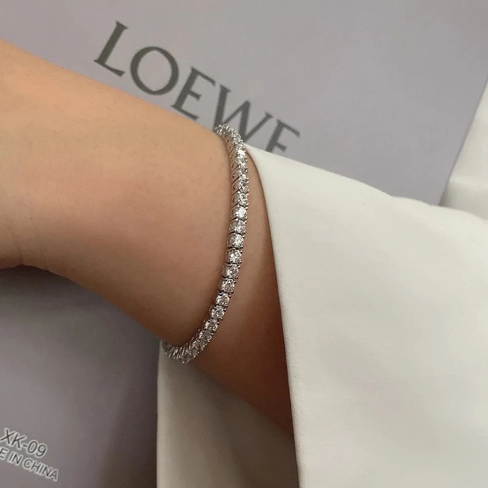 IOGOU m D Color Full Tennis Bracelets Solid 925 Sterling Silver for Men Women Bracelet Jewelry Gift 18K Gold Plated 250318