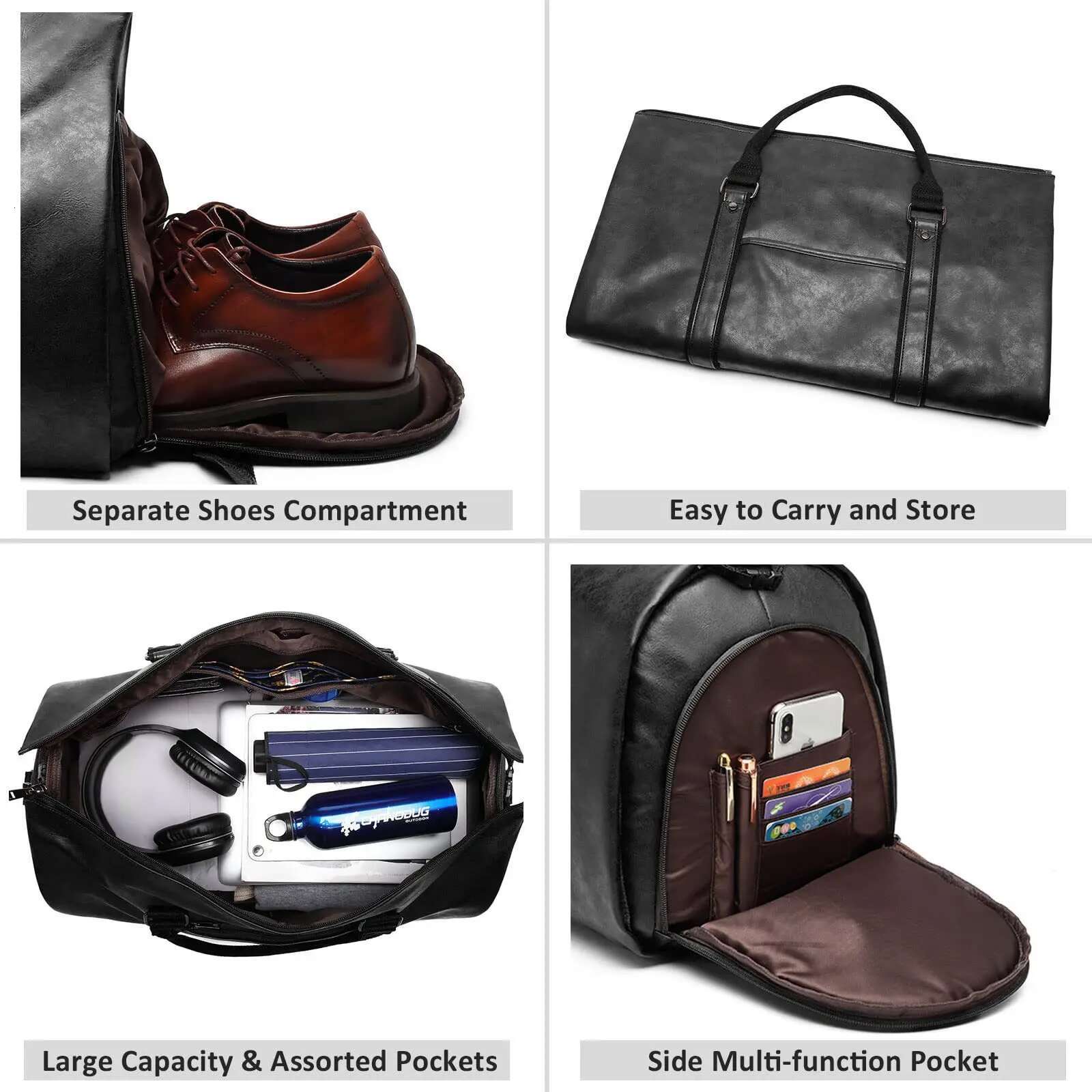 Geestock PU Suit Large Capacity Carrying Garment Business Flight Lage Travel Bag With Shoe Pouch For Men Women