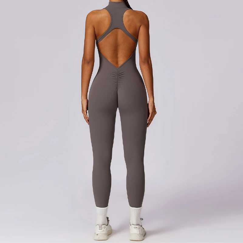 V-back integrated set womens sports jumpsuit zipper yoga jumpsuit backless sportswear womens sportswear W250326