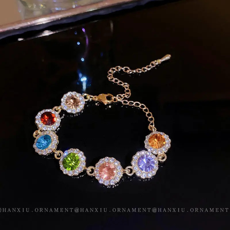 Fashionable and exquisite crystal colored gemstone womens bracelet suitable for birthdays weddings parties jewelry gifts 250326