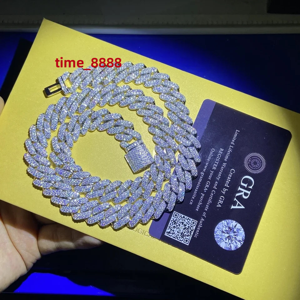 14mm 20inches Moissanite Ice Out 925 Silver Cuban Link Chain Neckalce For Men Jewelry