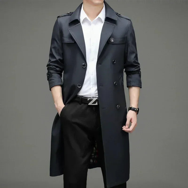Mens long tail battle robe autumn high-end business British party windproof jacket trend casual suit collar mens top 250324
