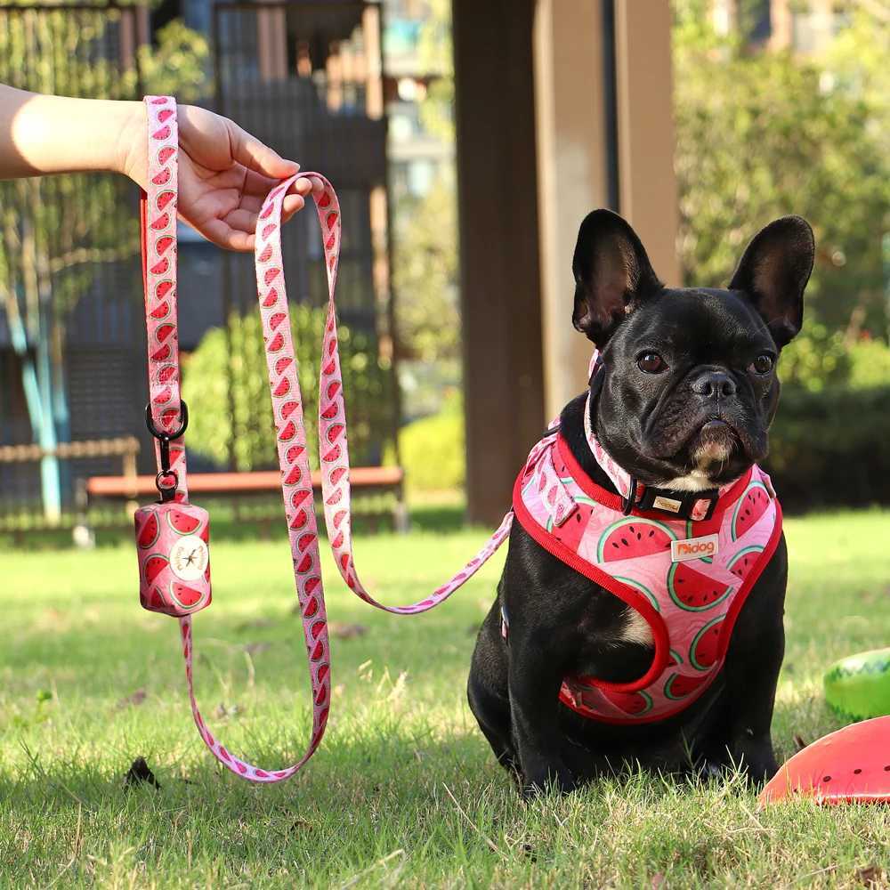 Mesh nylon dog collar seat belt garbage bag set printed pet seat belt vest collar with garbage bag X250326