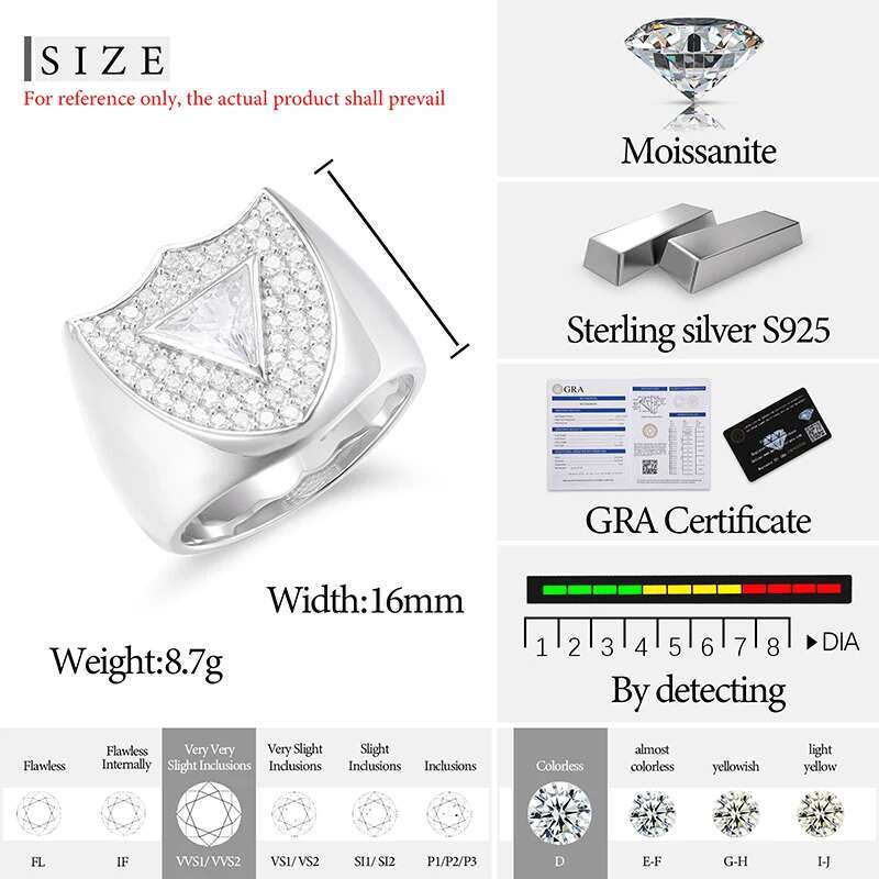 Real 925 Silver Classic Ring Iced Out Custom Moissanite Diamond Rings For Men Real Gold Plated Hip Hop Charm Jewelry Gifts