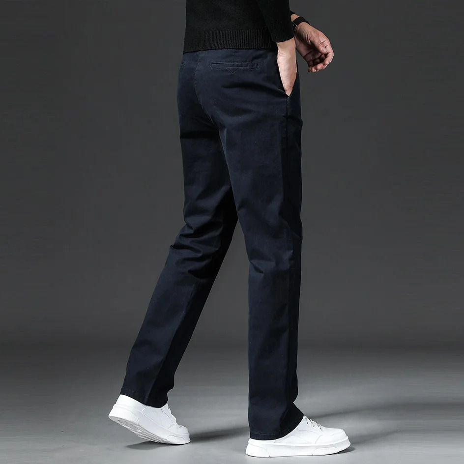 spring casual pants mens straight cotton stretch Chino Trouser workwear khaki fashion regular 250326