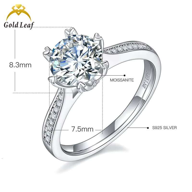 Goldleaf Jewelry Customized S925 Sterling Silver Ring Jewelry Women Big Round Moissanite Diamond Wedding Ring Couples Set