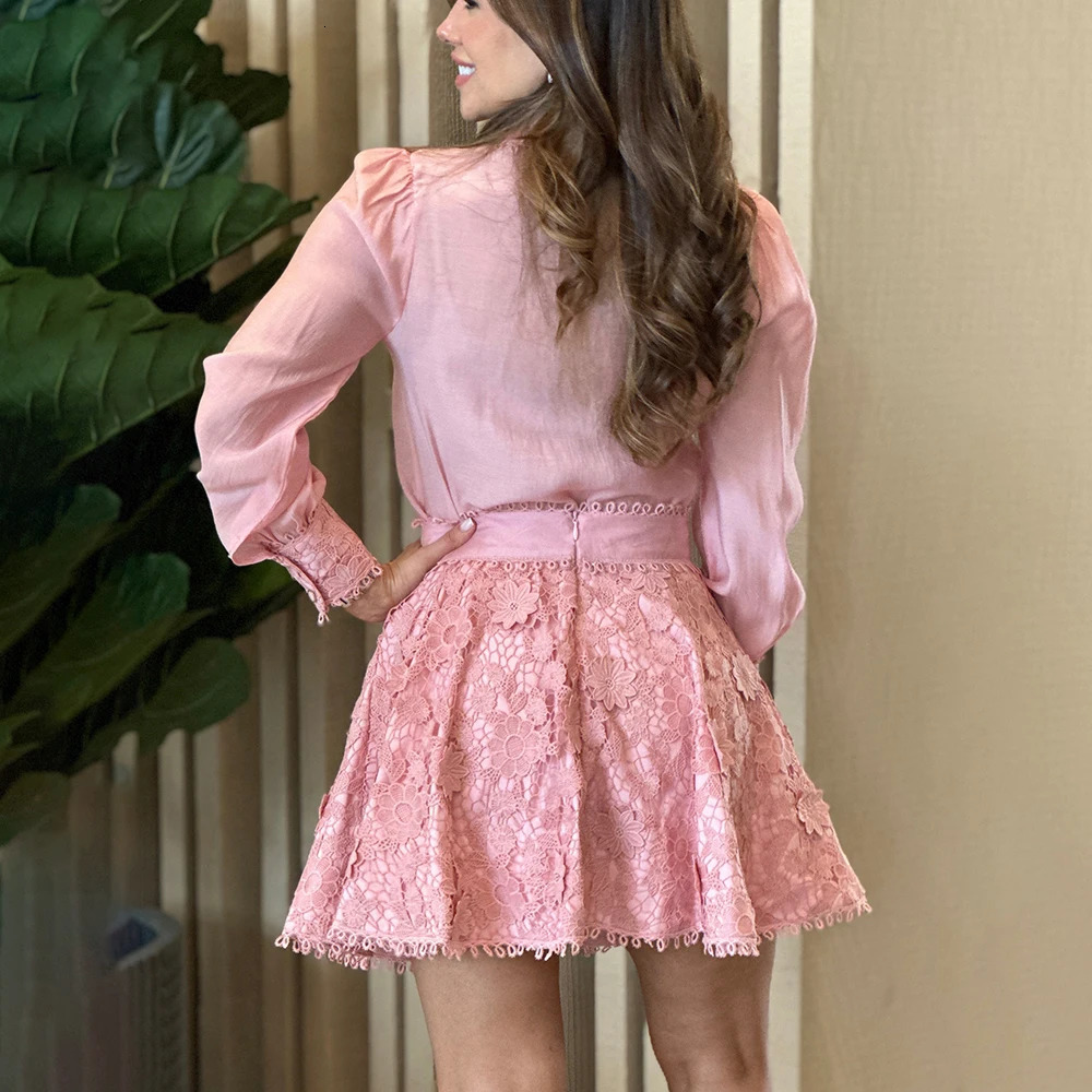 TWOTWINSTYLE Solid Loose Two Piece Set For Women Lapel Long Sleeve Top High Waist Embroidery A Line Skirt Elegant Sets Female 250321