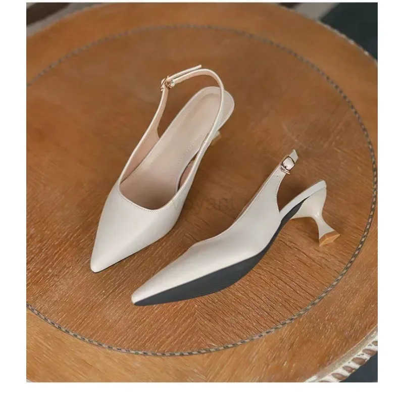 New Wens Sandals Pointed Toe Slingbacks Pumps Wedding Shoes Low H Dress Shoes Slip on Black Wen Shoes Z250326