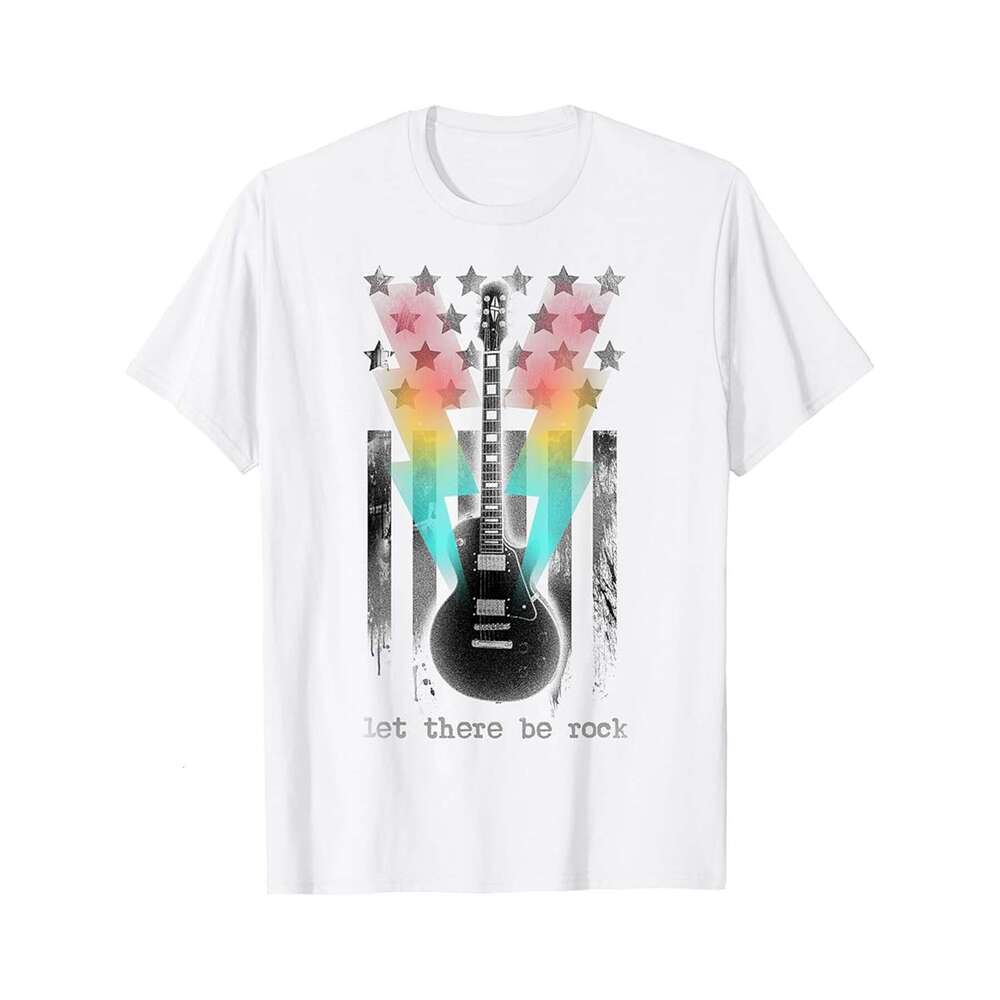 Designer T shirt Trendy Let There Be Rock American Flag Lightning Poster - 220g Tshits