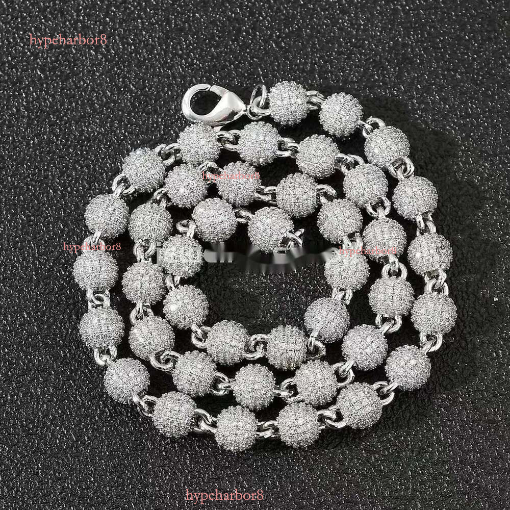 Hip Hop Jewelry Men Women Gold Plated Prong Dia 8mm Round Bead Zirconia Bracelet Iced Out Ball Chain k